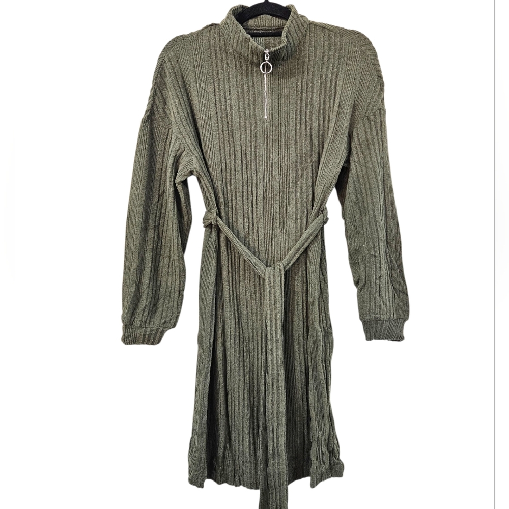 NWT Cupshe Belted Ribbed Pull-Zip Mini Dress Size M